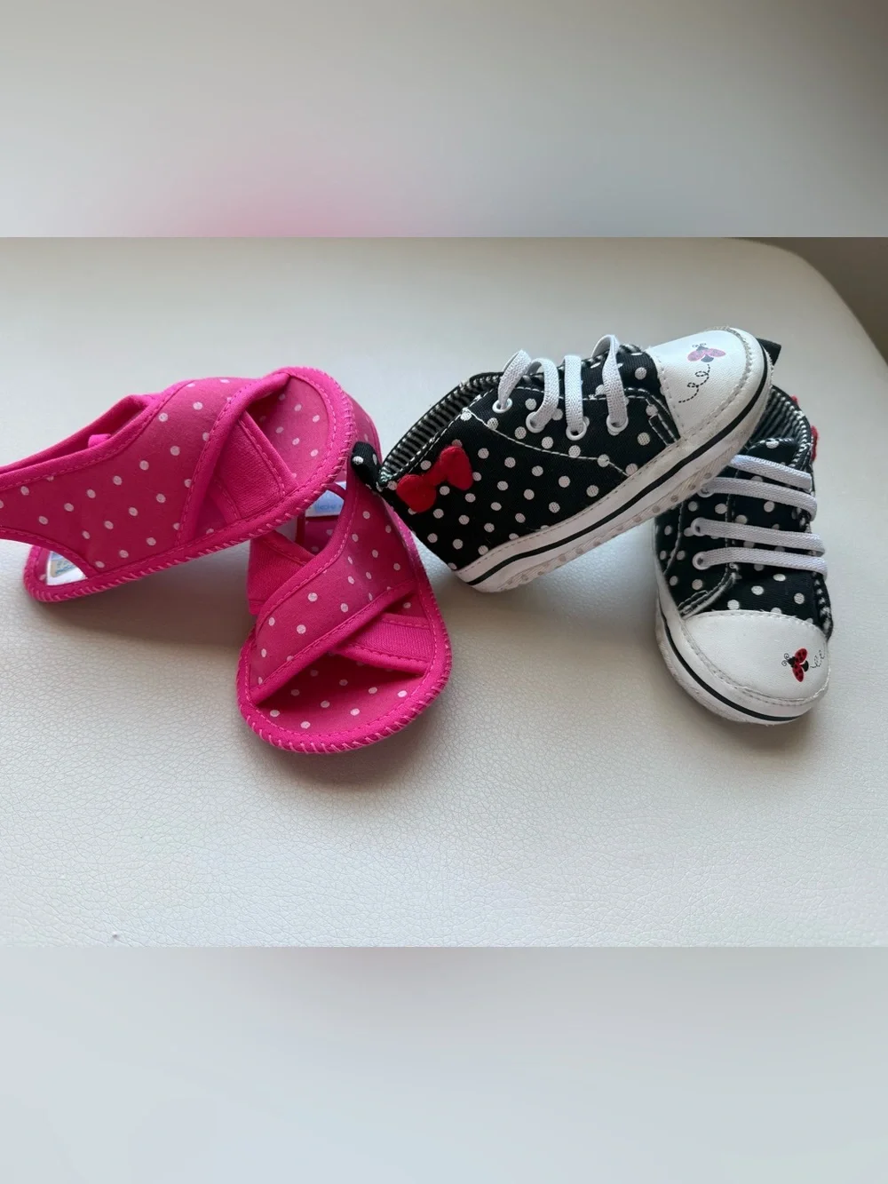 Kids Polka Dot Pink Sandals & Black Polka Dot Lace-Up Sneakers Set
